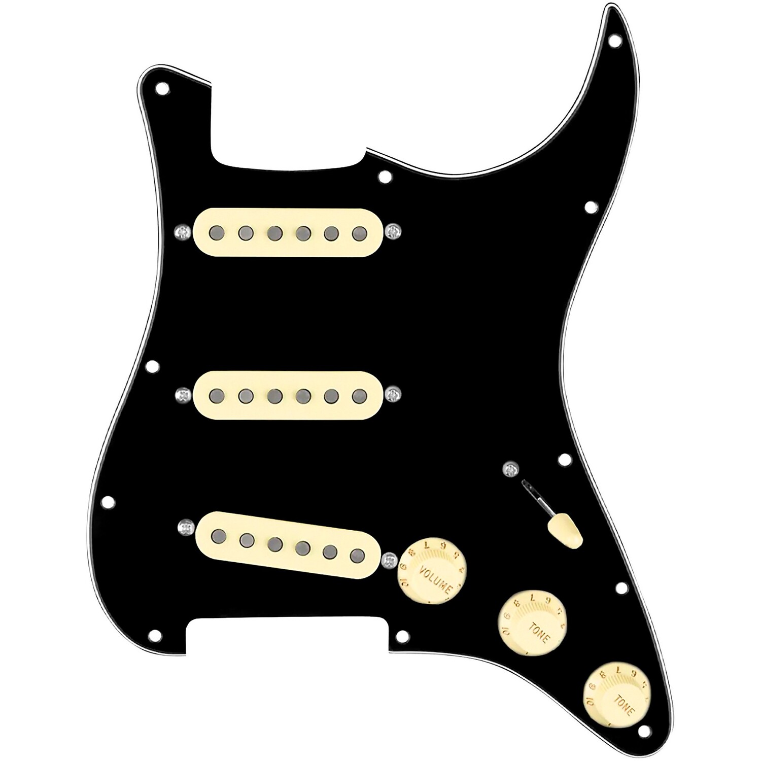 920d Custom Vintage American Loaded Pickguard для страт с состаренными белыми звукоснимателями и черным жгутом проводов S7W
920d Custom Vintage American Loaded Pickguard для страт с состаренными белыми звукоснимателями и черным жгутом проводов S7W