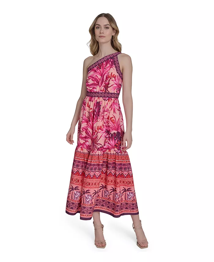 Женское многоярусное платье миди на одно плечо с разноцветным принтом Eliza J
Женское многоярусное платье миди на одно плечо с разноцветным принтом Eliza J