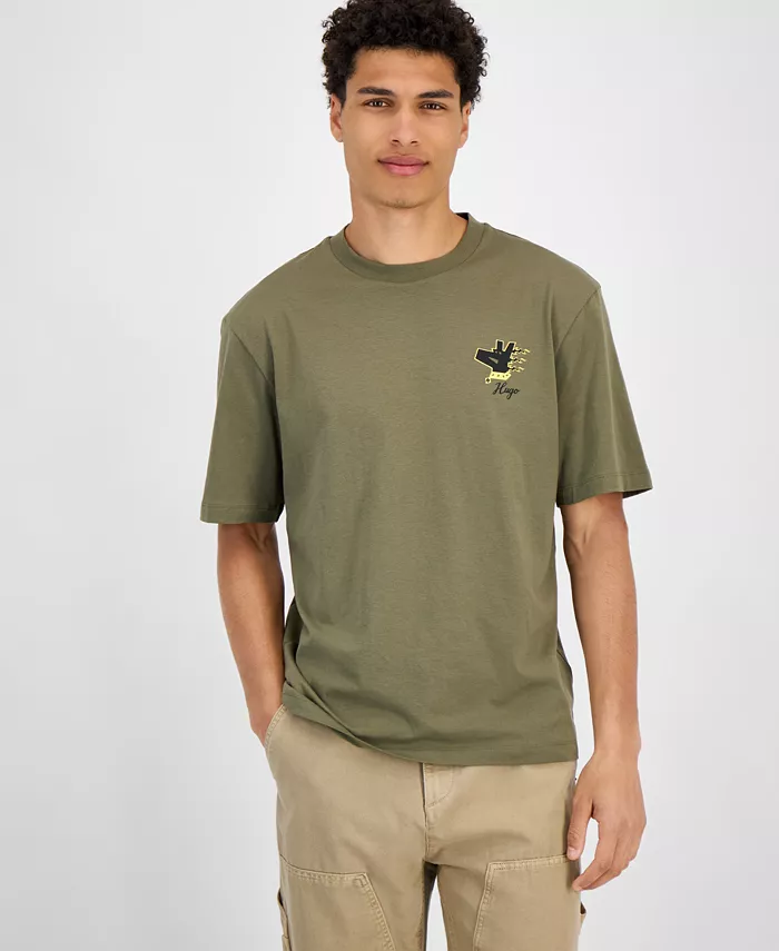 Мужская хлопковая футболка Nagulop с логотипом Hugo Boss, зеленый 
Мужская хлопковая футболка Nagulop с логотипом Hugo Boss, зеленый