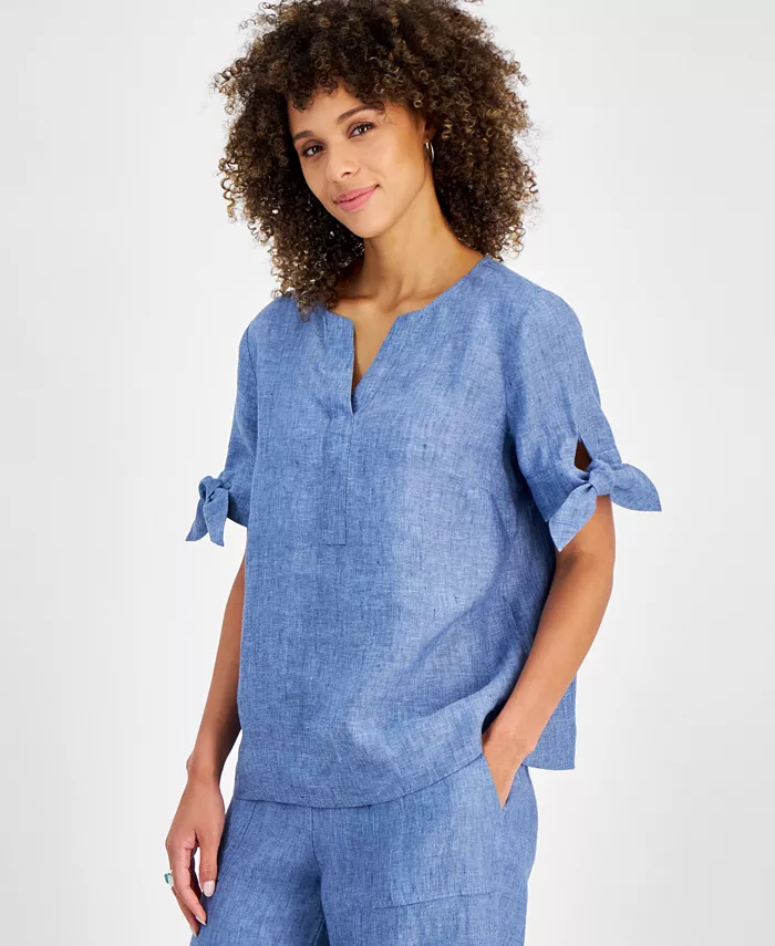 Женская блуза с разрезом на горловине и завязывающимися манжетами, 100% лен Charter Club, синий
Женская блуза с разрезом на горловине и завязывающимися манжетами, 100% лен Charter Club, синий
