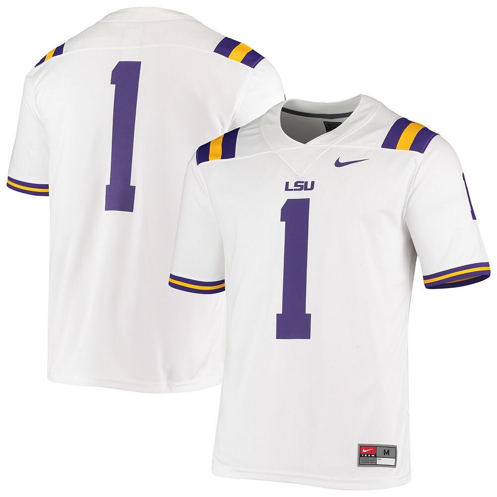 Мужское белое джерси Nike #1 LSU Tigers Game, цвет Lsu White
Мужское белое джерси Nike #1 LSU Tigers Game, цвет Lsu White