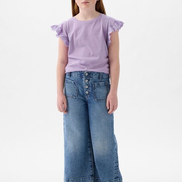 Хлопковая футболка с воланами из английской вышивки Gap, сиреневый
Хлопковая футболка с воланами из английской вышивки Gap, сиреневый