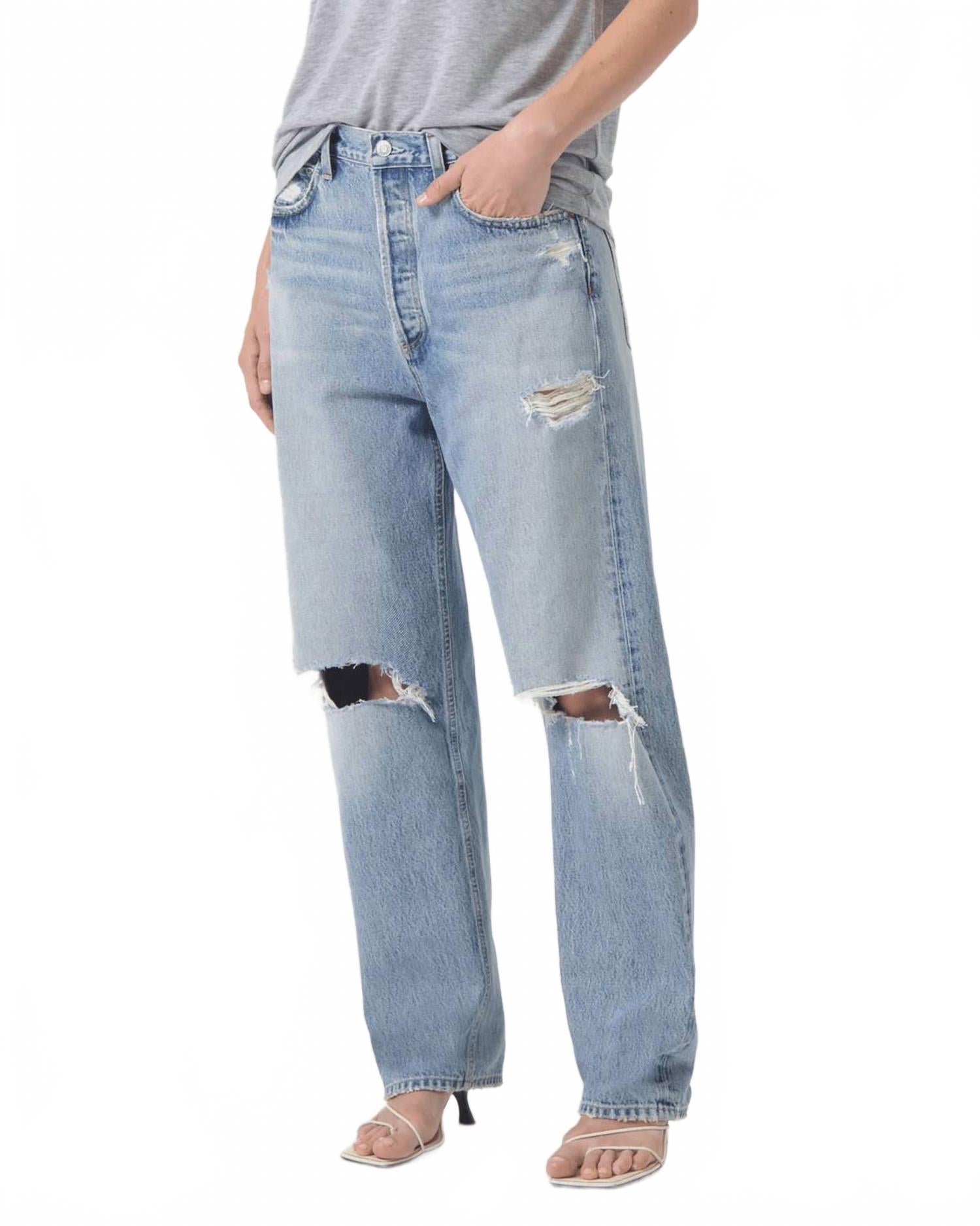 Джинсы 90-х мид-райз свободные прямые потертые AGOLDE, Threadbare
Джинсы 90-х мид-райз свободные прямые потертые AGOLDE, Threadbare