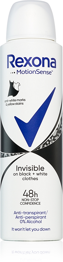 Невидимый черно-белый спрей-дезодорант для удаления белых и желтых пятен Rexona, 150 мл
Невидимый черно-белый спрей-дезодорант для удаления белых и желтых пятен Rexona, 150 мл