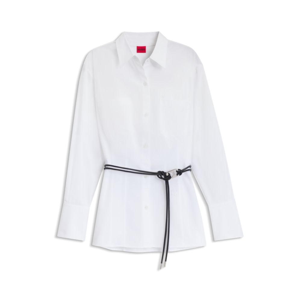 Приталенная удлиненная блуза с поясом из искусственной кожи HUGO, белый
Приталенная удлиненная блуза с поясом из искусственной кожи HUGO, белый