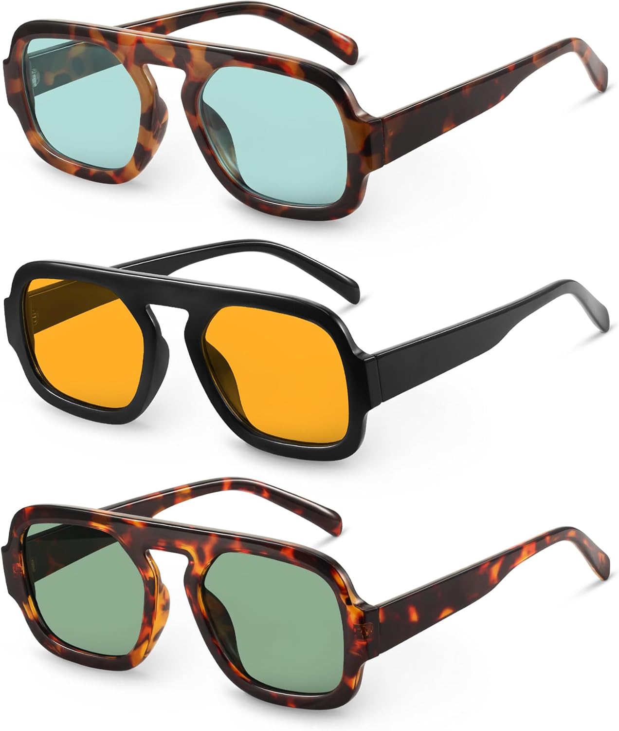 Солнцезащитные очки-авиаторы YDAOWKN в стиле ретро, квадратные, для женщин и мужчин, модные, с плоской верхней частью, защита от УФ-излучения, винтажные, (3 Pack) Tortoise/Cyan+black/Yellow+tortoise/Green
Солнцезащитные очки-авиаторы YDAOWKN в стиле ретро, квадратные, для женщин и мужчин, модные, с плоской верхней частью, защита от УФ-излучения, винтажные, (3 Pack) Tortoise/Cyan+black/Yellow+tortoise/Green