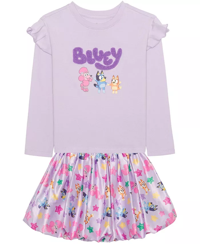 Комплект для малышек и девочек: топ с длинным рукавом и юбка Bluey (2 предмета), фиолетовый 
Комплект для малышек и девочек: топ с длинным рукавом и юбка Bluey (2 предмета), фиолетовый