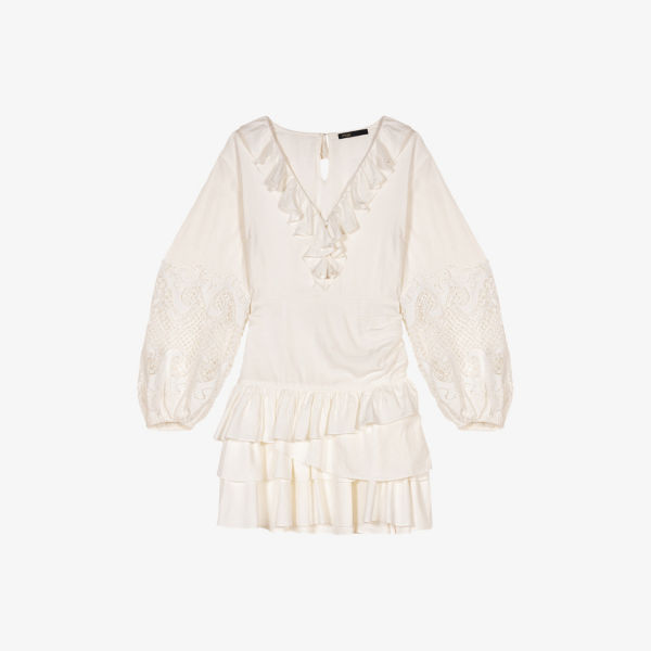 Платье мини Maje с V-образным вырезом и кружевными вставками, белый
Платье мини Maje с V-образным вырезом и кружевными вставками, белый