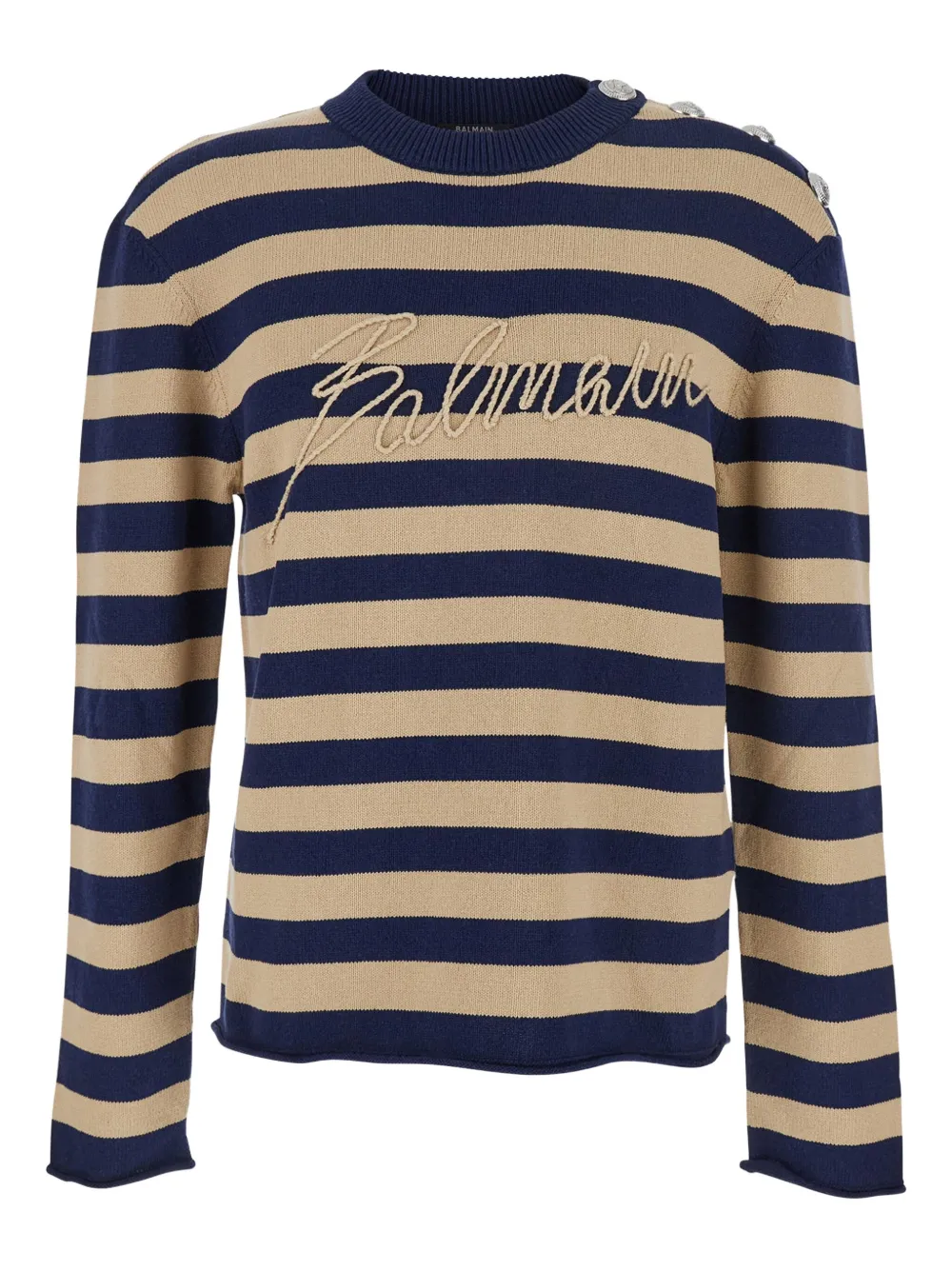 Полосатый свитер с вышитым логотипом BALMAIN, коричневый
Полосатый свитер с вышитым логотипом BALMAIN, коричневый