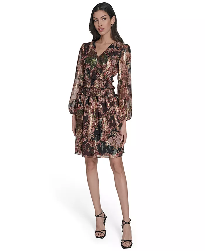 Женское платье из металлизированного шифона с V-образным вырезом и рукавами-фонариками Eliza J
Женское платье из металлизированного шифона с V-образным вырезом и рукавами-фонариками Eliza J