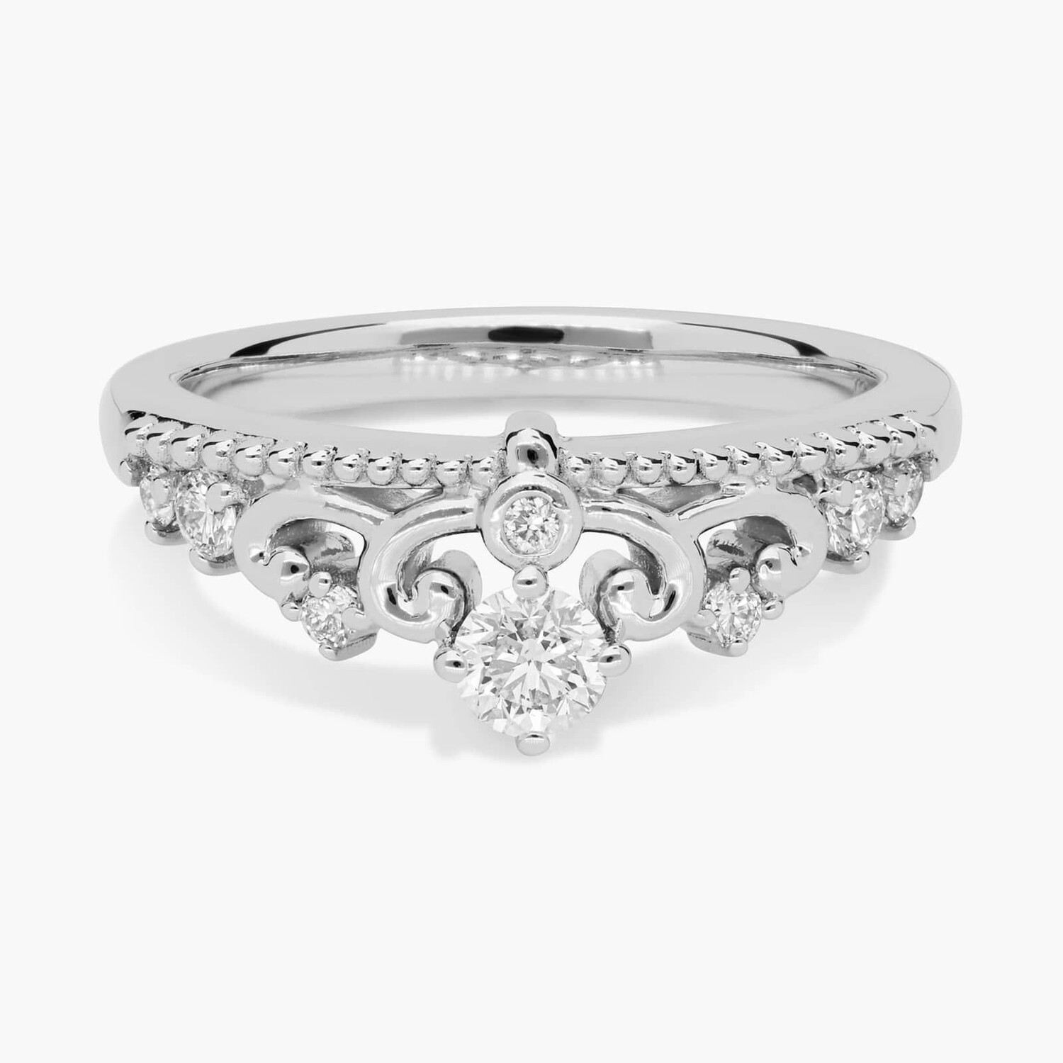 Изысканное бриллиантовое кольцо с драгоценным камнем в форме короны из 14-каратного белого золота (1/4 карата) Blue Nile