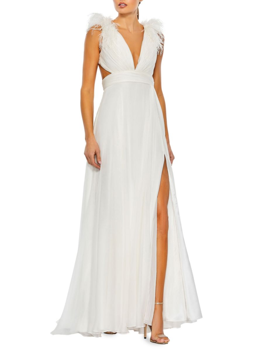 Платье А-силуэта со страусиными перьями Mac Duggal, белый
Платье А-силуэта со страусиными перьями Mac Duggal, белый