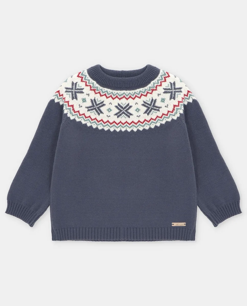 Детский свитер с рождественским узором контрастного цвета на темно-синем фоне Martín Aranda
Детский свитер с рождественским узором контрастного цвета на темно-синем фоне Martín Aranda