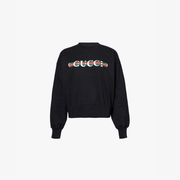 Свитшот свободного кроя из хлопкового трикотажа с логотипом Gucci, черный
Свитшот свободного кроя из хлопкового трикотажа с логотипом Gucci, черный
