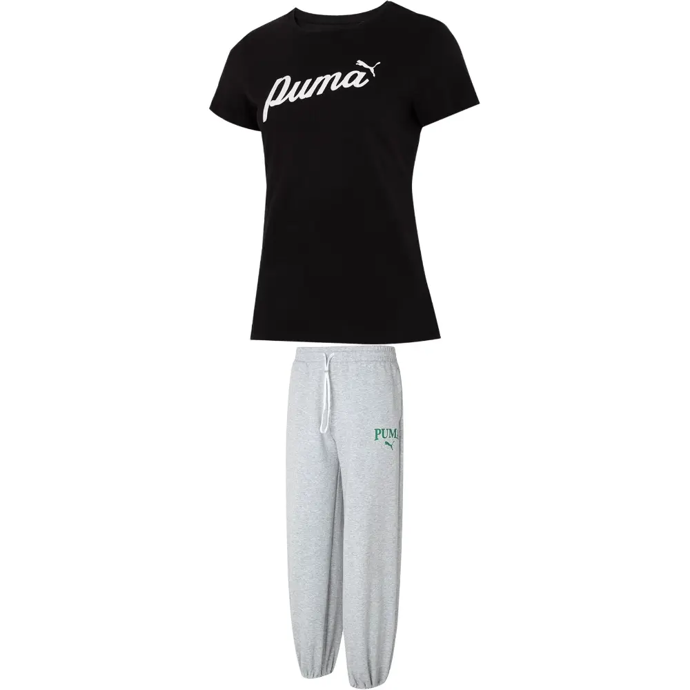 PUMA Повседневный костюм для женщин Black T Shirt+Gray Pants
PUMA Повседневный костюм для женщин Black T Shirt+Gray Pants