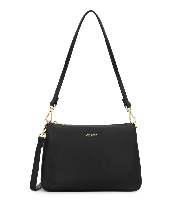 Черная кожаная почтовая сумка с золотыми деталями Kazar, черный
Черная кожаная почтовая сумка с золотыми деталями Kazar, черный