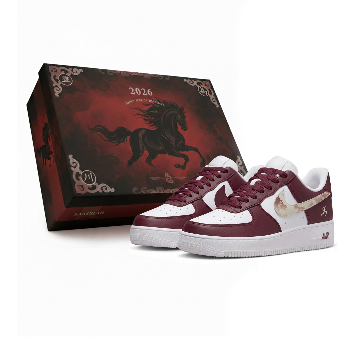Nike Air Force 1 'Panda Leather', Sanci Laboratory, Horse Year, Red Mane, Box Abrasion Resistant Slip Resistant Low top'
Nike Air Force 1 'Panda Leather', Sanci Laboratory, Horse Year, Red Mane, Box Abrasion Resistant Slip Resistant Low top'