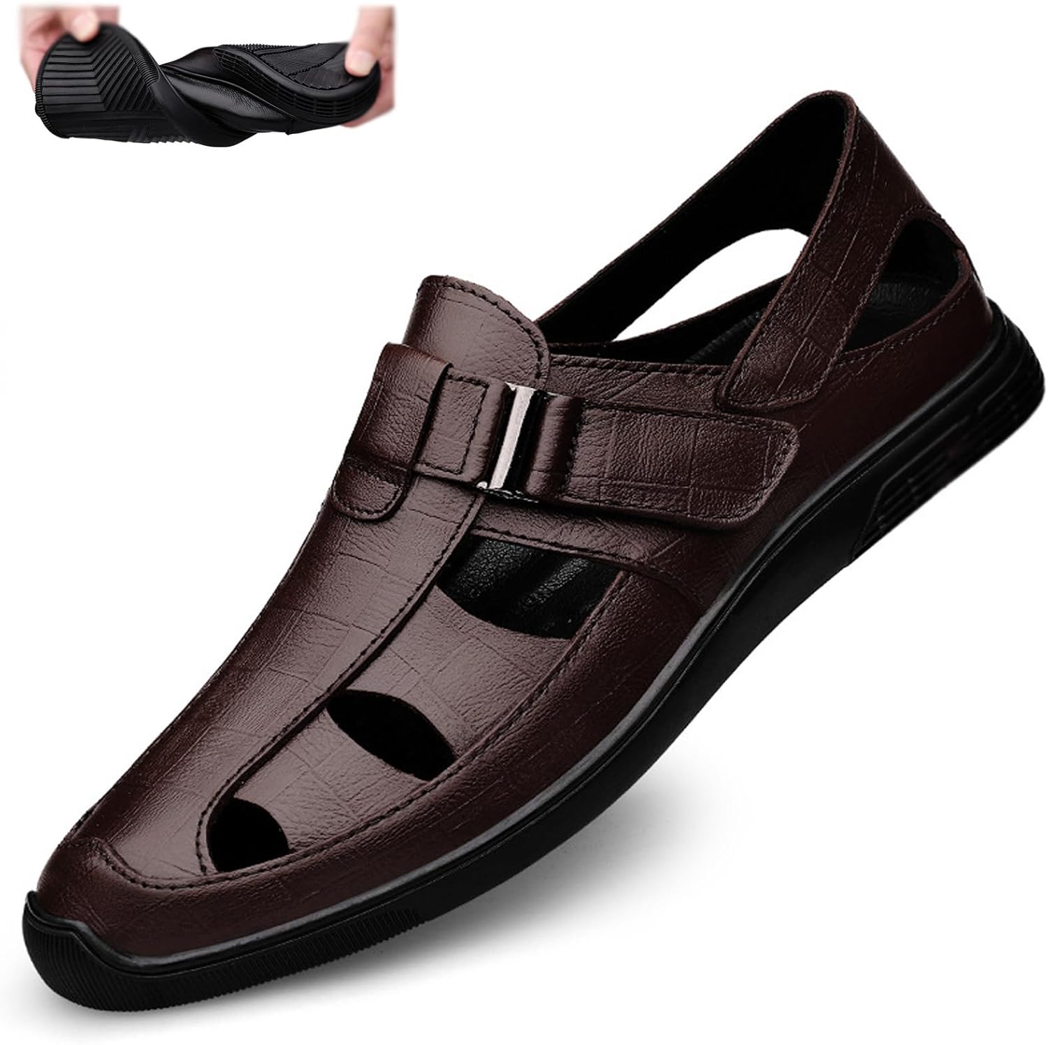 Мужские сандалии из натуральной кожи с вырезами, закрытые сандалии на плоской подошве с регулируемым носком, летние повседневные сандалии с противоскользящей подошвой для пляжа Amazideal, коричневый
Мужские сандалии из натуральной кожи с вырезами, закрытые сандалии на плоской подошве с регулируемым носком, летние повседневные сандалии с противоскользящей подошвой для пляжа Amazideal, коричневый