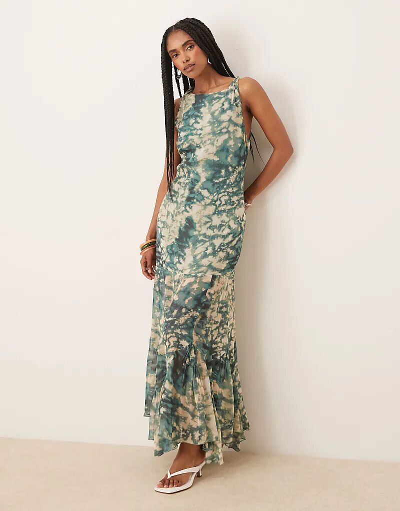 Платье макси ASOS DESIGN с заниженной талией, широким подолом годе и размытым принтом 
Платье макси ASOS DESIGN с заниженной талией, широким подолом годе и размытым принтом