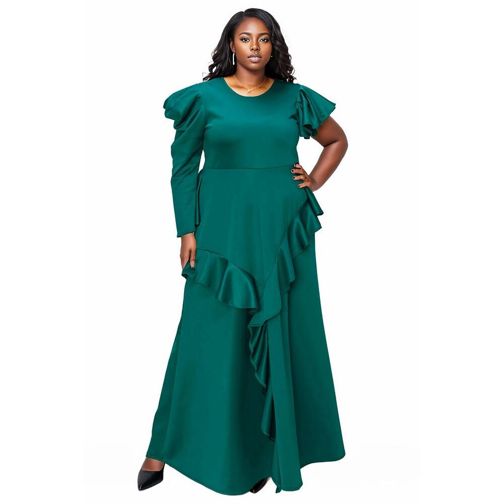 Платье макси Vivienne с оборками больших размеров L I V D, зеленый 
Платье макси Vivienne с оборками больших размеров L I V D, зеленый