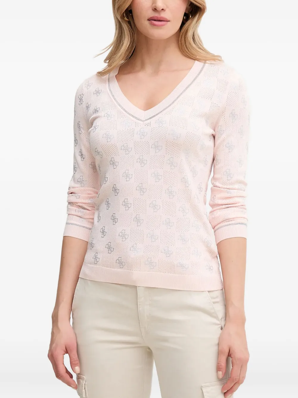 Топ с V-образным вырезом и логотипным узором GUESS USA, розовый
Топ с V-образным вырезом и логотипным узором GUESS USA, розовый