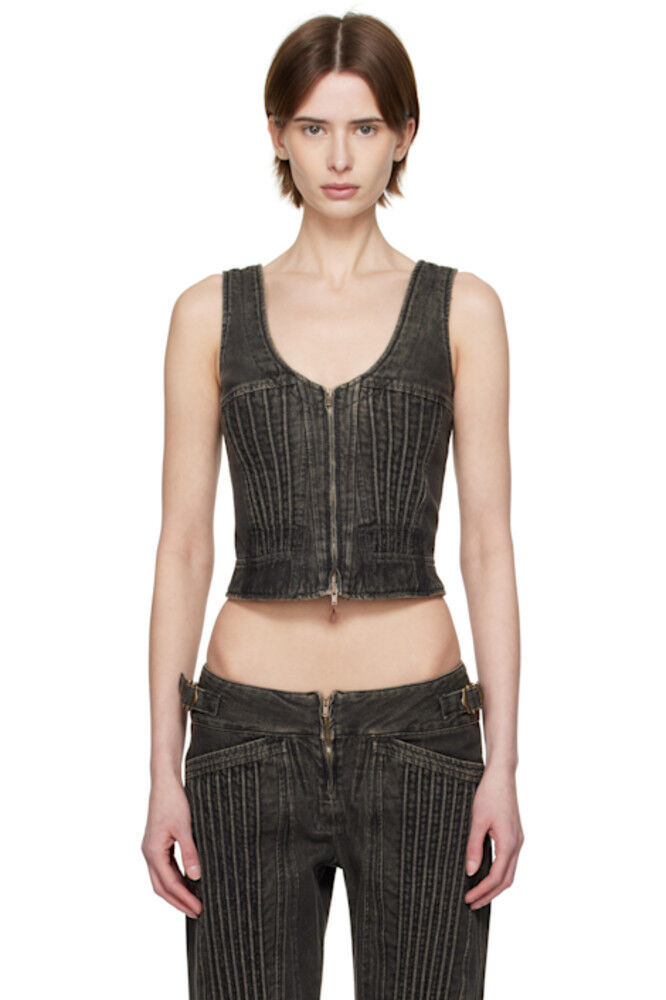 Черный корсет из денима с ветровым узором KNWLS
Черный корсет из денима с ветровым узором KNWLS