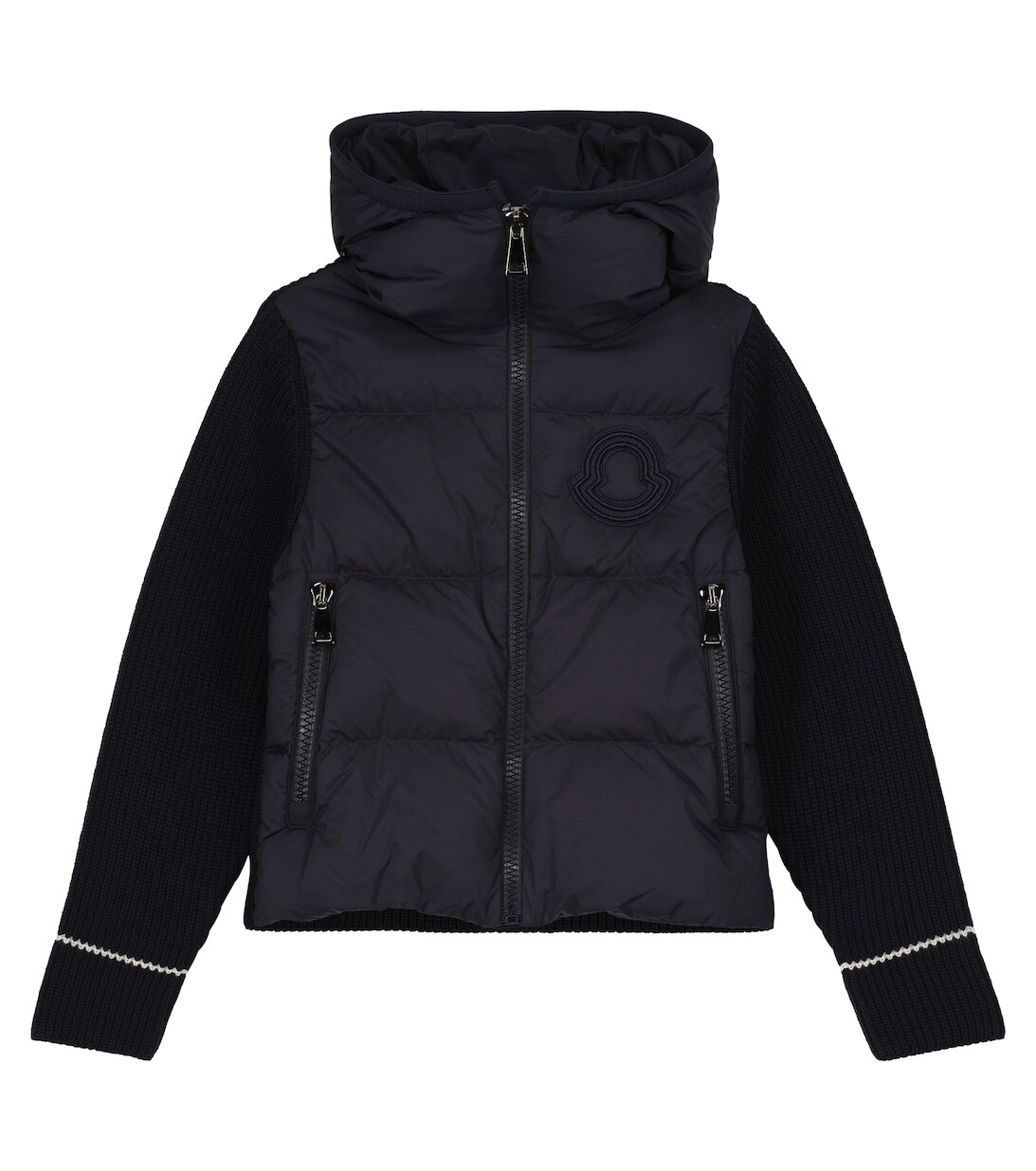 Пуховик с трикотажными рукавами Moncler Enfant, синий
Пуховик с трикотажными рукавами Moncler Enfant, синий
