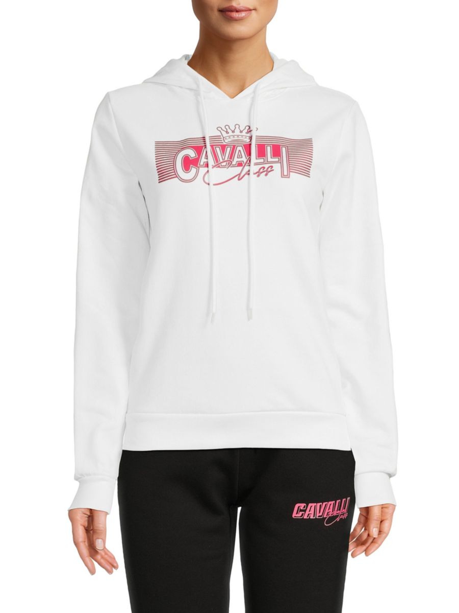 Толстовка с капюшоном из хлопковой смеси с графическим логотипом Roberto Cavalli, белый 
Толстовка с капюшоном из хлопковой смеси с графическим логотипом Roberto Cavalli, белый