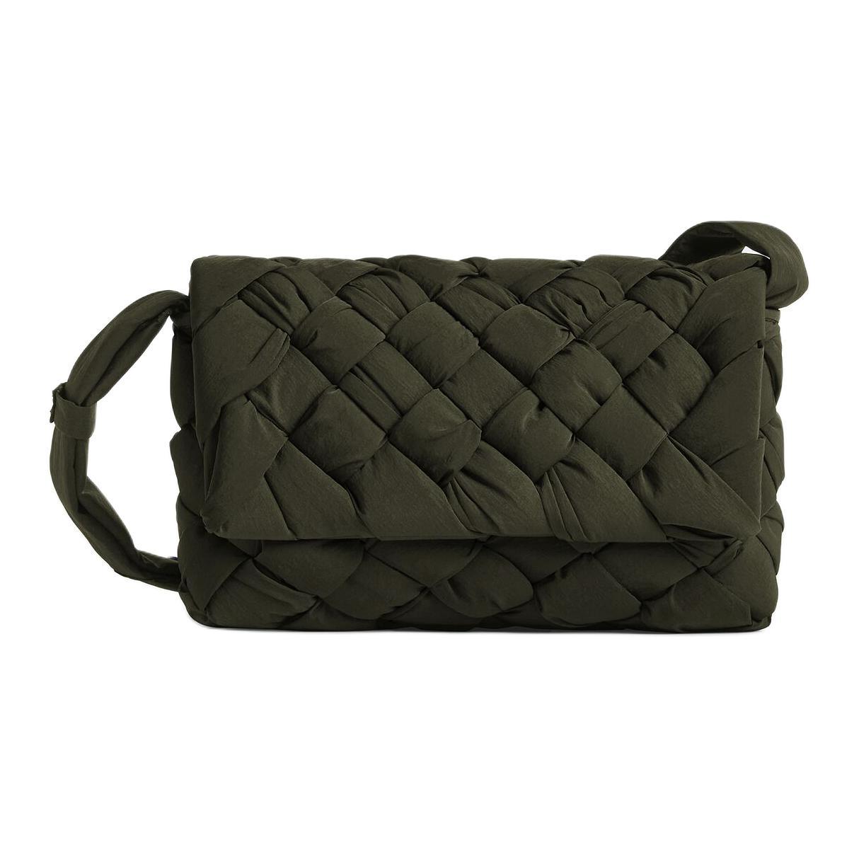 Облегченная бумажная нейлоновая наплечная сумка через плечо малого размера мужская темно-зеленая Bottega Veneta