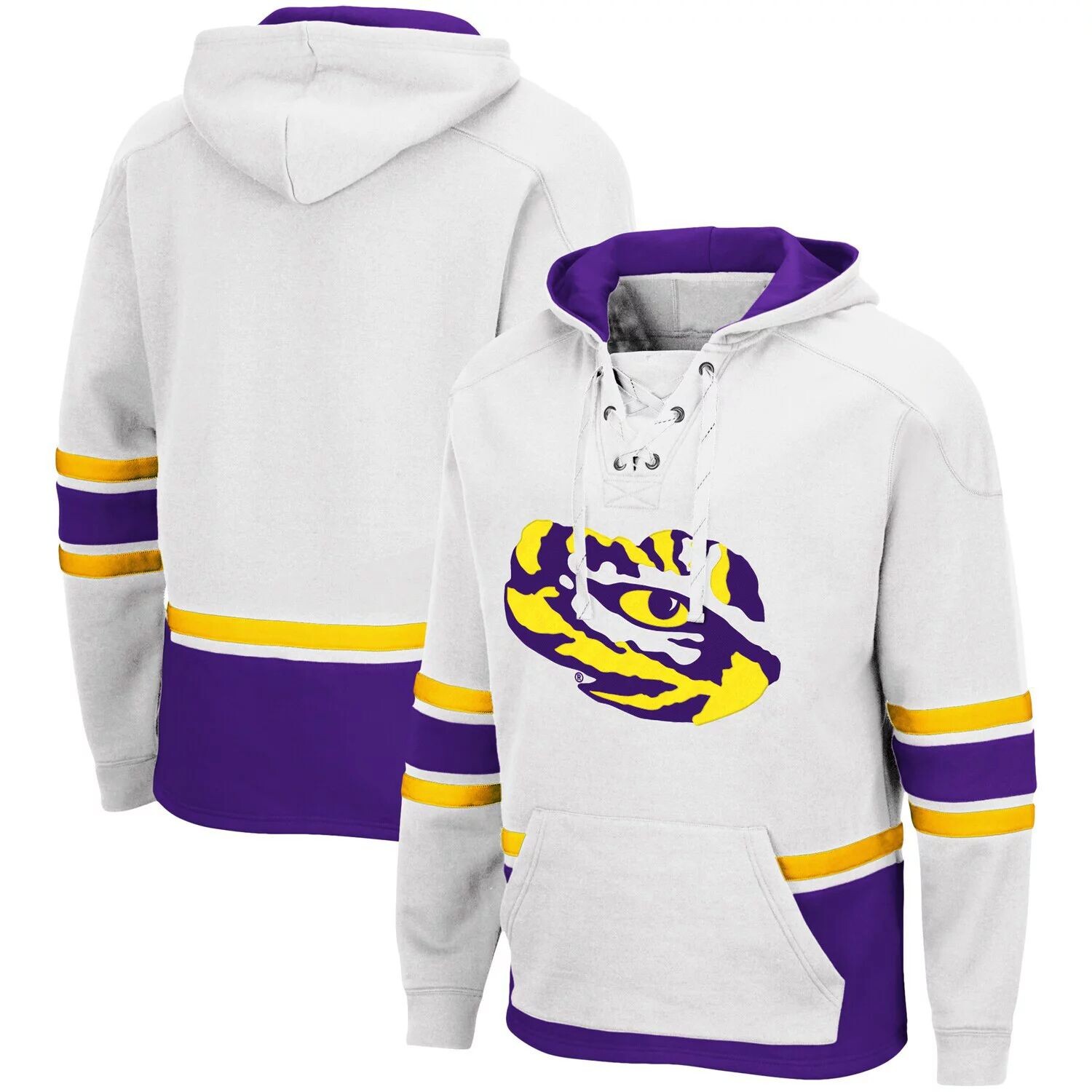Мужской белый пуловер с капюшоном LSU Tigers Hockey 3.0 Colosseum
Мужской белый пуловер с капюшоном LSU Tigers Hockey 3.0 Colosseum
