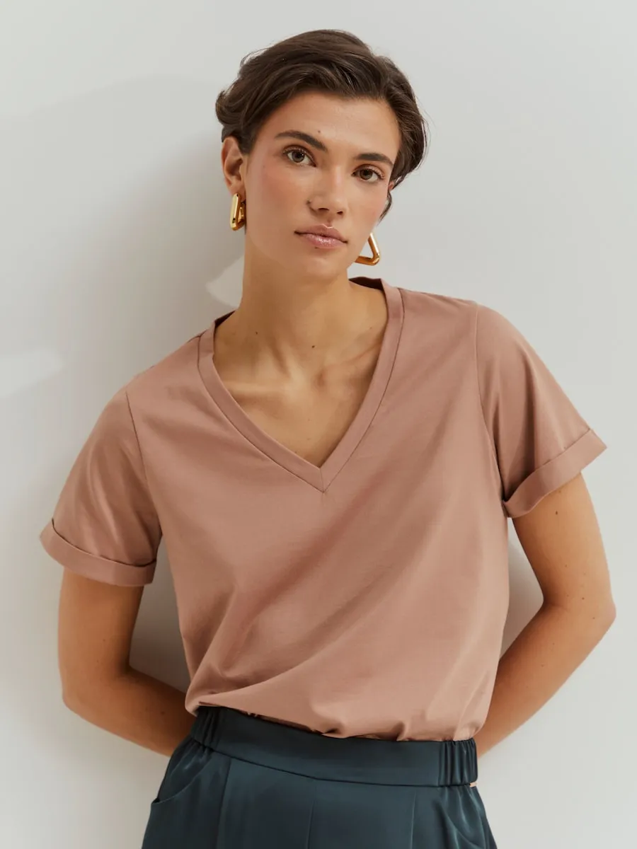 Базовая женская хлопковая футболка с V-образным вырезом Lion of Porches, розовый
Базовая женская хлопковая футболка с V-образным вырезом Lion of Porches, розовый