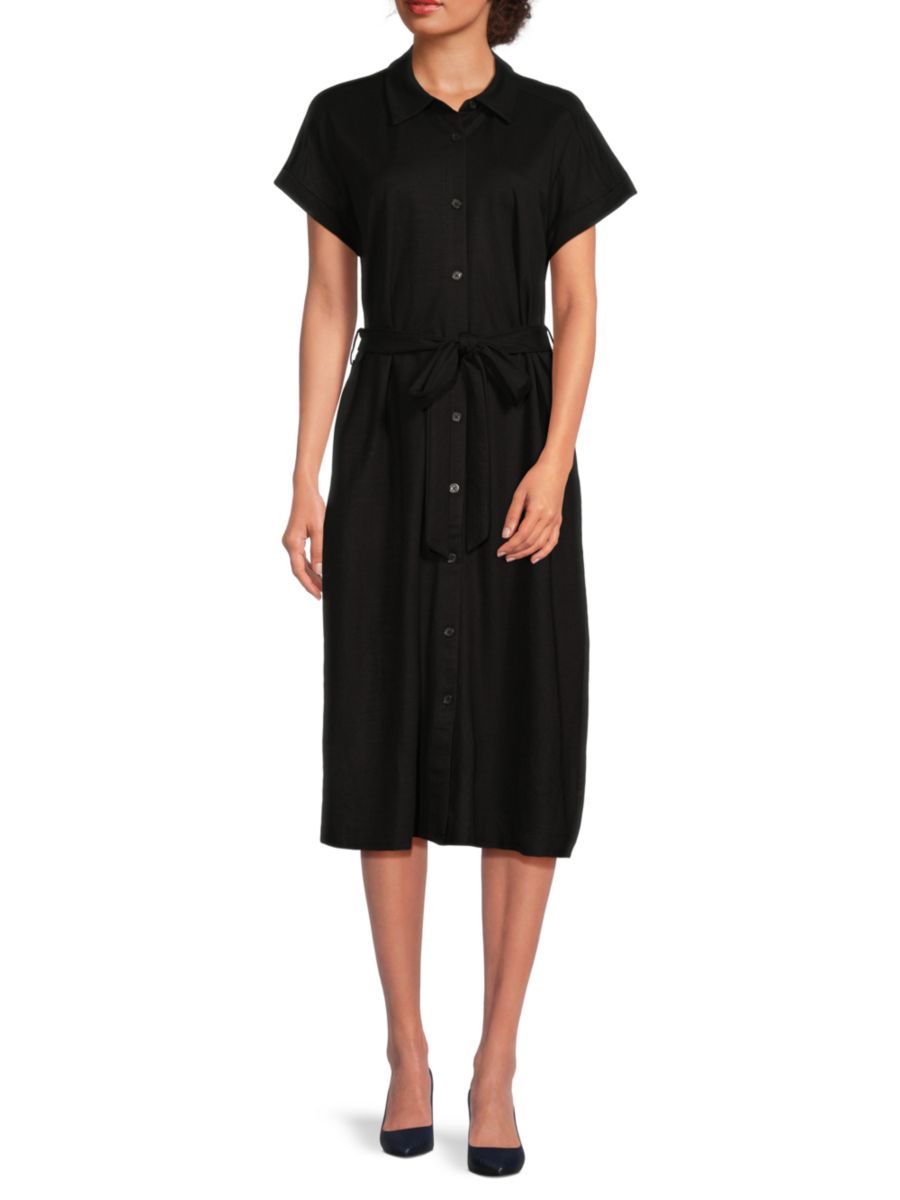 Платье-рубашка миди с заниженной линией плеч и поясом Bobeau, черный
Платье-рубашка миди с заниженной линией плеч и поясом Bobeau, черный