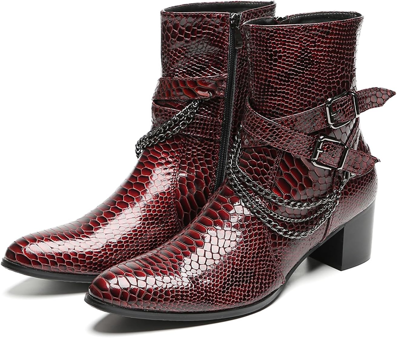 Мужские повседневные классические ботинки Santimon - западные ковбойские ботинки до щиколотки из бордовой кожи с узором под кожу змеи
Мужские повседневные классические ботинки Santimon - западные ковбойские ботинки до щиколотки из бордовой кожи с узором под кожу змеи