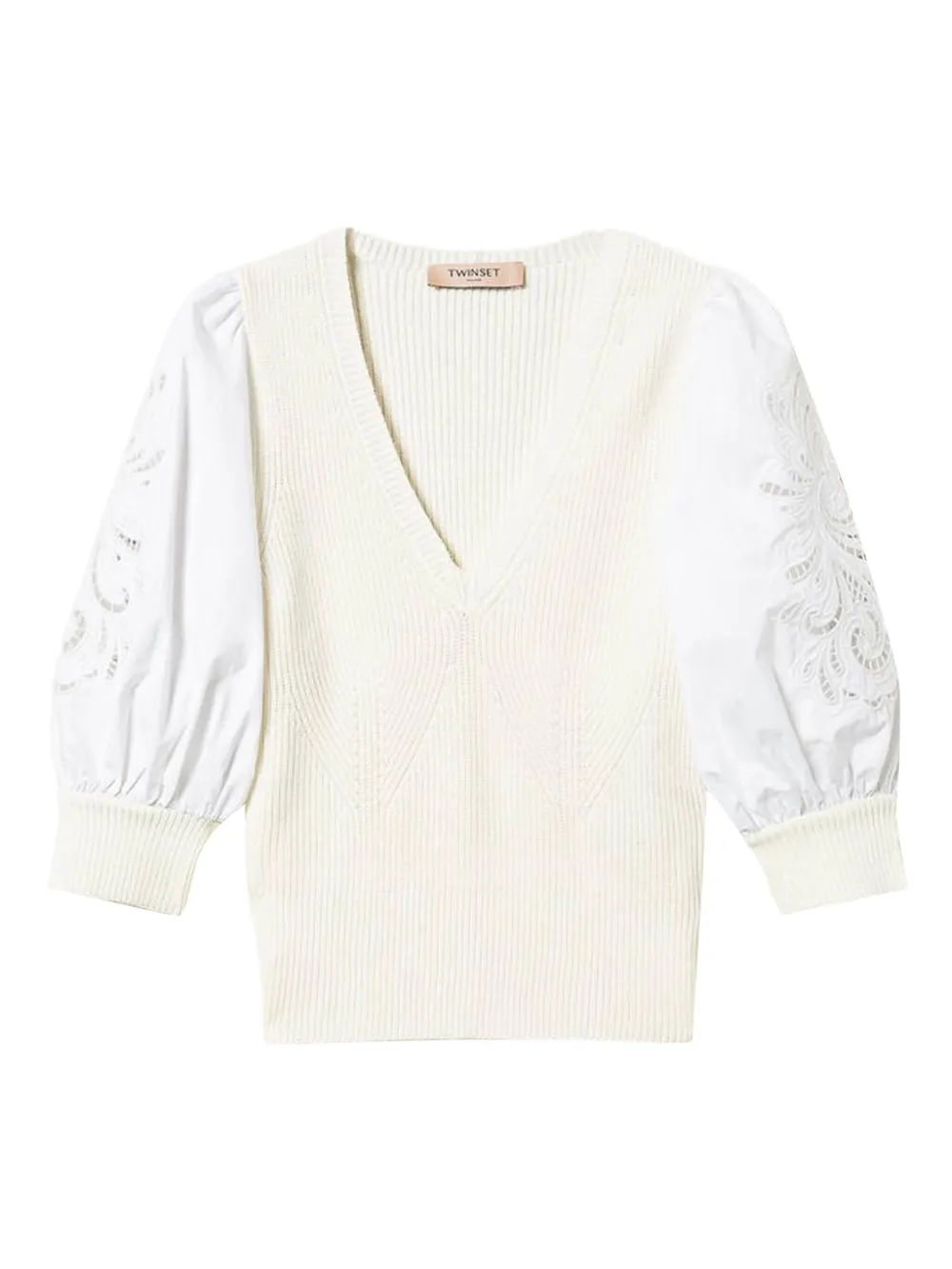 Джемпер с объемными рукавами и английской вышивкой TWINSET, нейтральный
Джемпер с объемными рукавами и английской вышивкой TWINSET, нейтральный