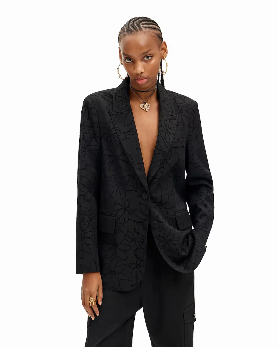 Женский пиджак вырезанного цветочного силуэта Desigual, черный
Женский пиджак вырезанного цветочного силуэта Desigual, черный