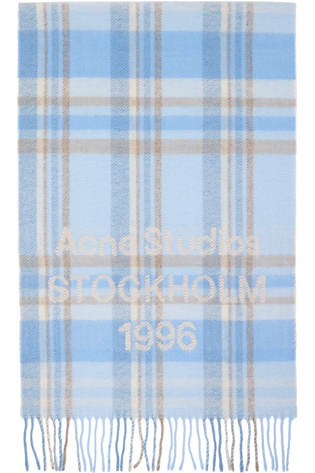 Acne Studios Широкий синий клетчатый шарф с логотипом
Acne Studios Широкий синий клетчатый шарф с логотипом
