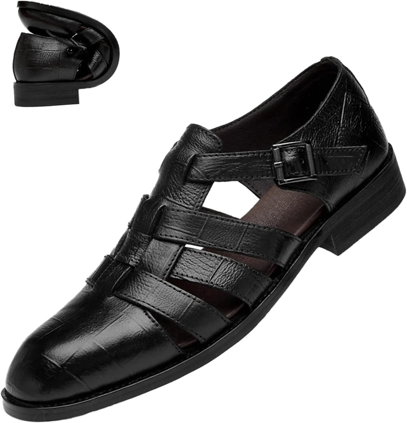 Мужские повседневные сандалии на платформе с танкеткой в римском стиле, регулируемая пряжка, закрытые пляжные сандалии-рыбаки, ручная работа, кожаные лоферы Generic, черный
Мужские повседневные сандалии на платформе с танкеткой в римском стиле, регулируемая пряжка, закрытые пляжные сандалии-рыбаки, ручная работа, кожаные лоферы Generic, черный