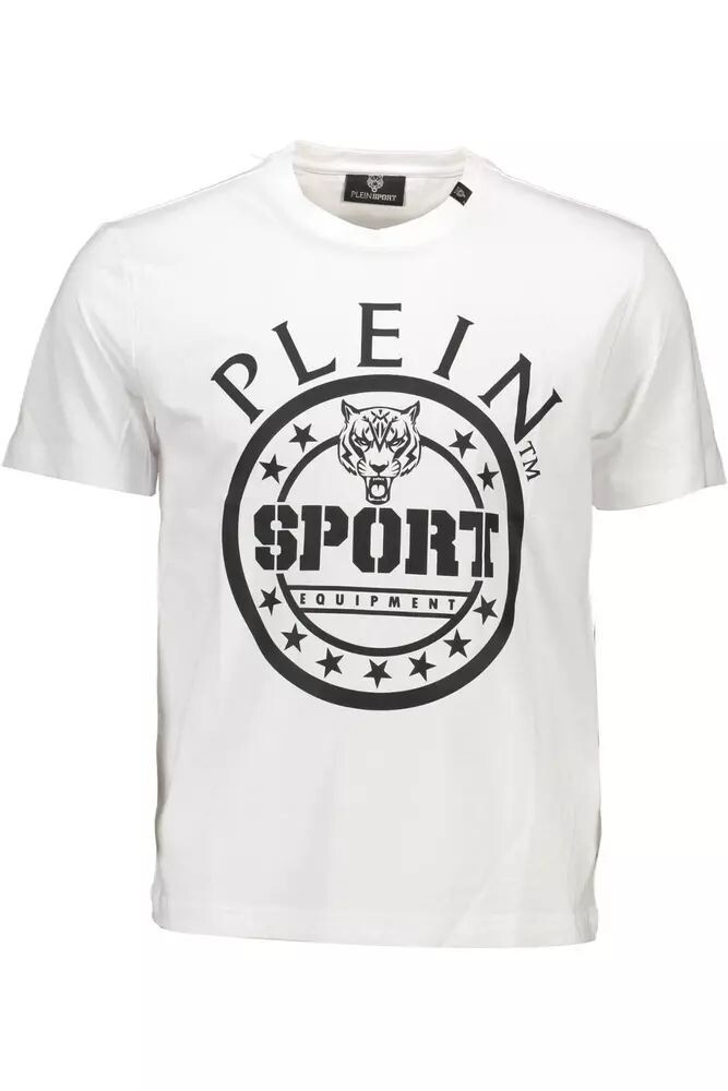 Изящная хлопковая футболка Plein Sport с круглым вырезом и контрастными мужскими деталями, белый
Изящная хлопковая футболка Plein Sport с круглым вырезом и контрастными мужскими деталями, белый
