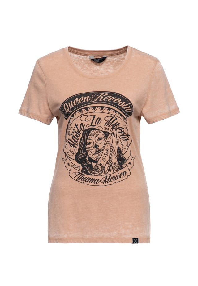 Рубашка с принтом спереди в стиле Día de Muertos hasta la muerte Queen Kerosin, цвет latte macchiato 
Рубашка с принтом спереди в стиле Día de Muertos hasta la muerte Queen Kerosin, цвет latte macchiato