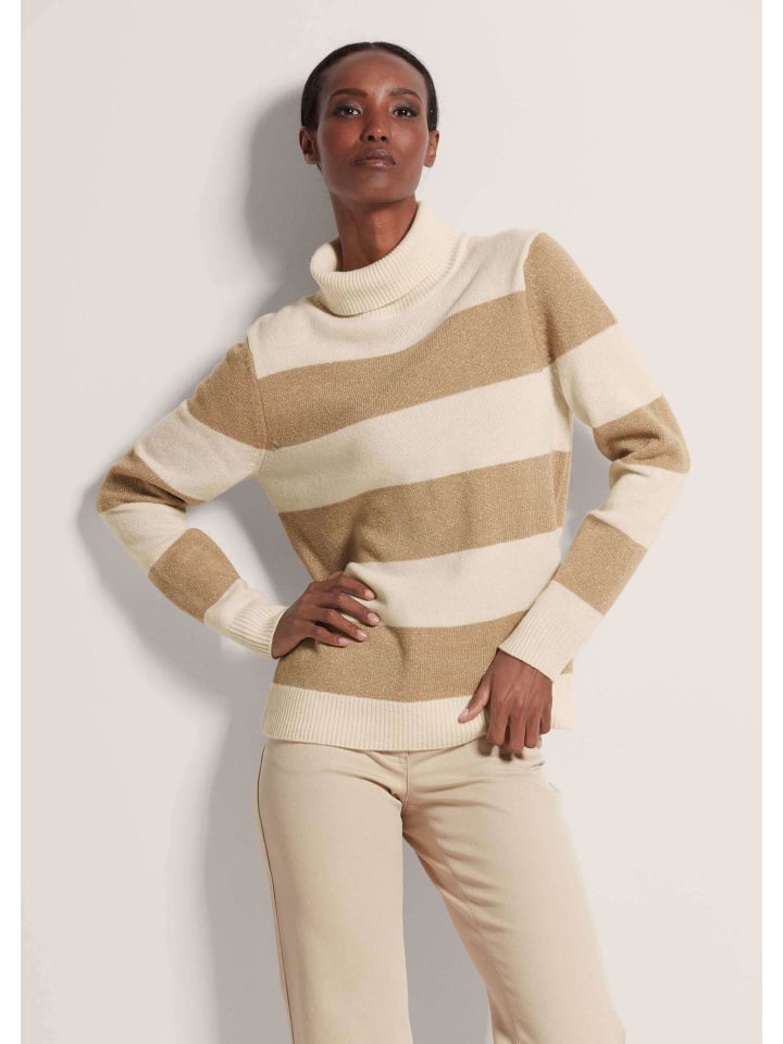 MADELEINE Свитер со стоячим воротником и блочными полосами кремового, карамельного и серебристого цвета
MADELEINE Свитер со стоячим воротником и блочными полосами кремового, карамельного и серебристого цвета
