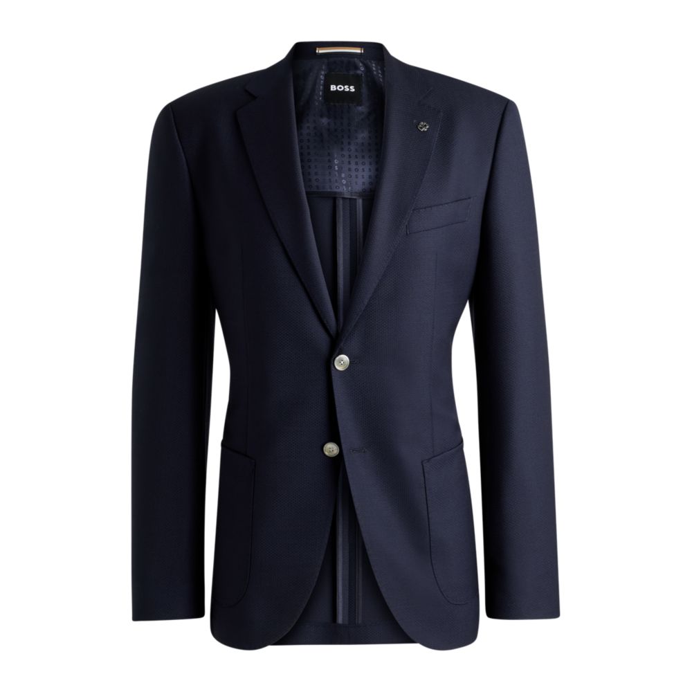 Пиджак прямого кроя из натуральной шерсти с микроузором BOSS, темно-синий 
Пиджак прямого кроя из натуральной шерсти с микроузором BOSS, темно-синий