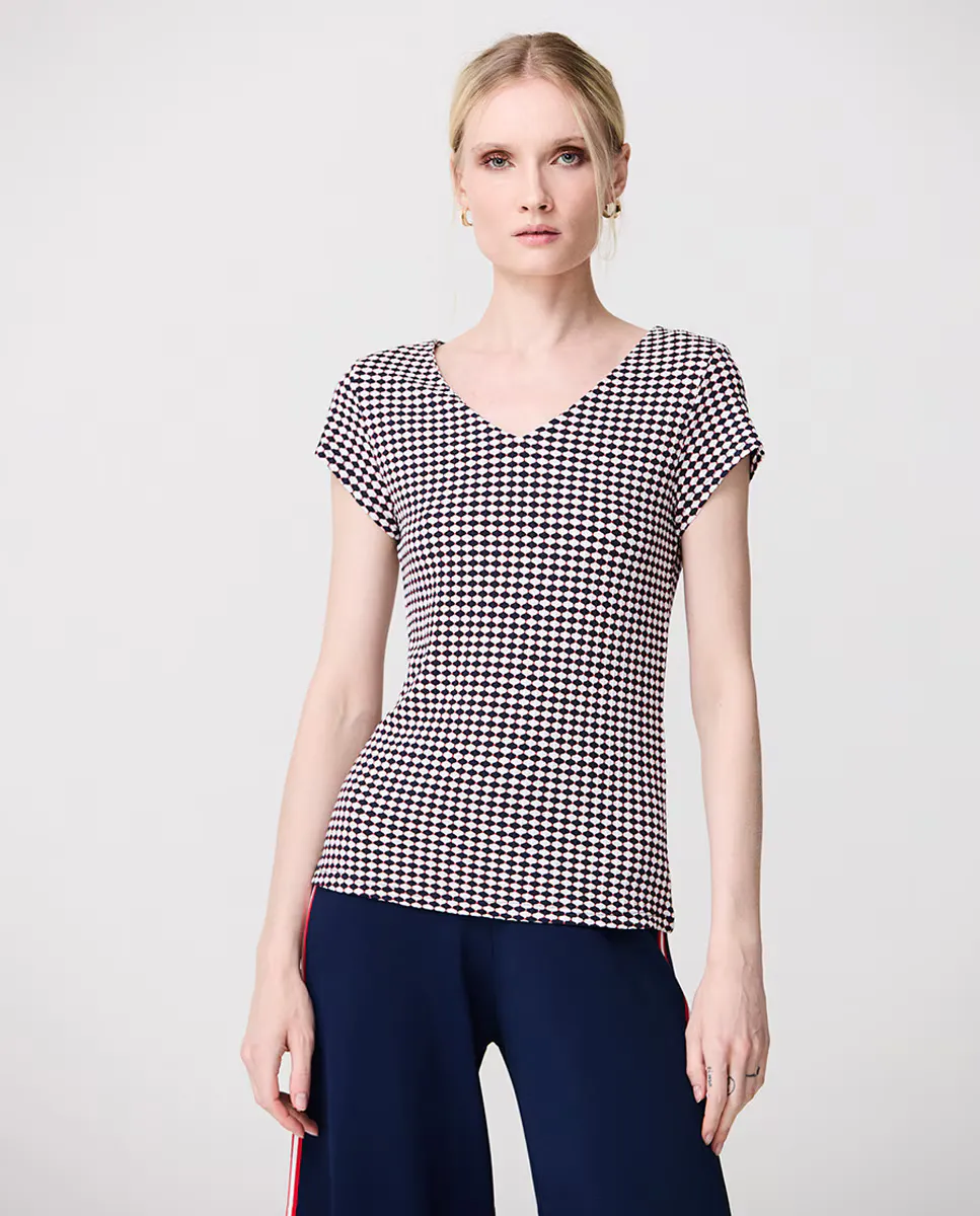 Женский топ с бриллиантами и V-образным вырезом и короткими рукавами Escorpion, тёмно-синий
Женский топ с бриллиантами и V-образным вырезом и короткими рукавами Escorpion, тёмно-синий