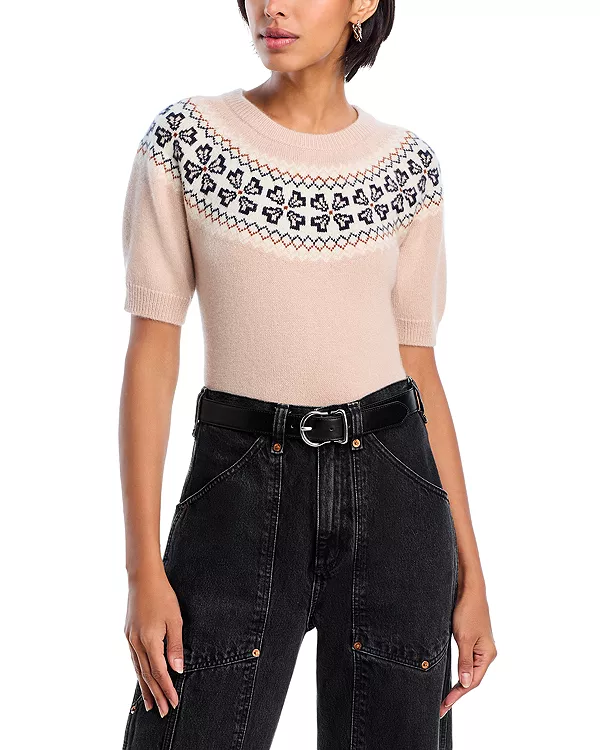 Свитер из кашемира с коротким рукавом и узором «фэр-айл» Frame, розовый
Свитер из кашемира с коротким рукавом и узором «фэр-айл» Frame, розовый