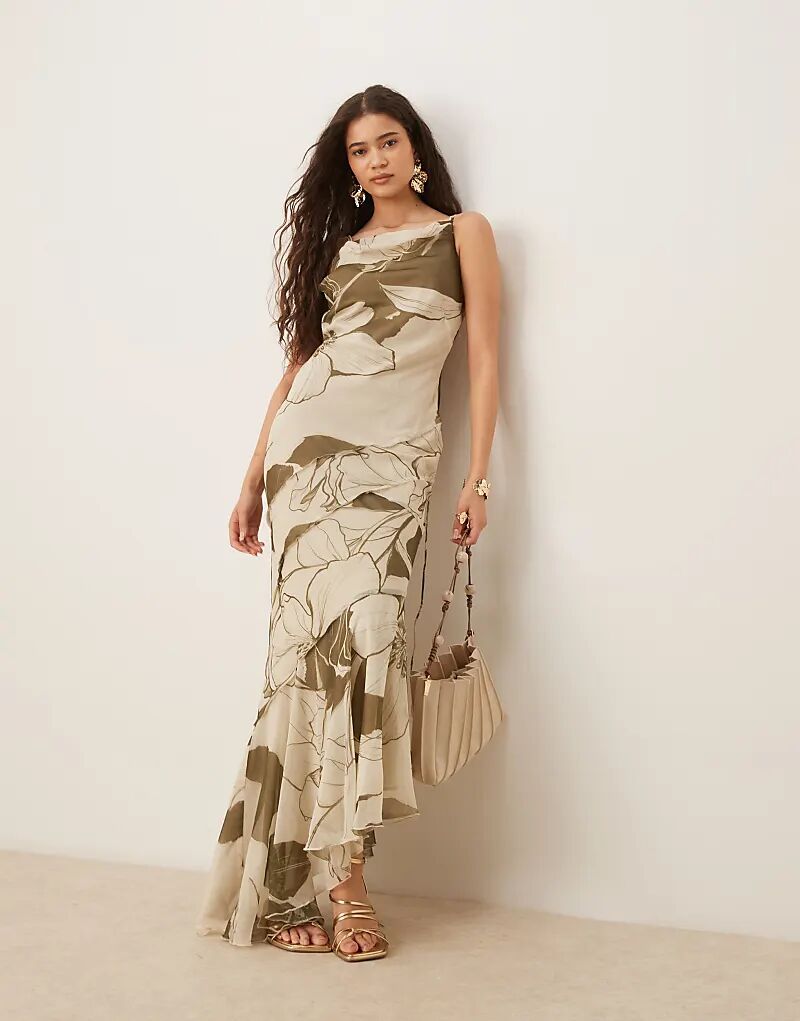 Мягкое платье макси ASOS DESIGN с воротником-хомутиком, бретельками на спине и декоративными швами, с крупным зеленым цветочным принтом 
Мягкое платье макси ASOS DESIGN с воротником-хомутиком, бретельками на спине и декоративными швами, с крупным зеленым цветочным принтом