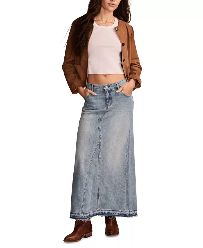 Женская джинсовая макси-юбка на молнии Lucky Brand, синий 
Женская джинсовая макси-юбка на молнии Lucky Brand, синий