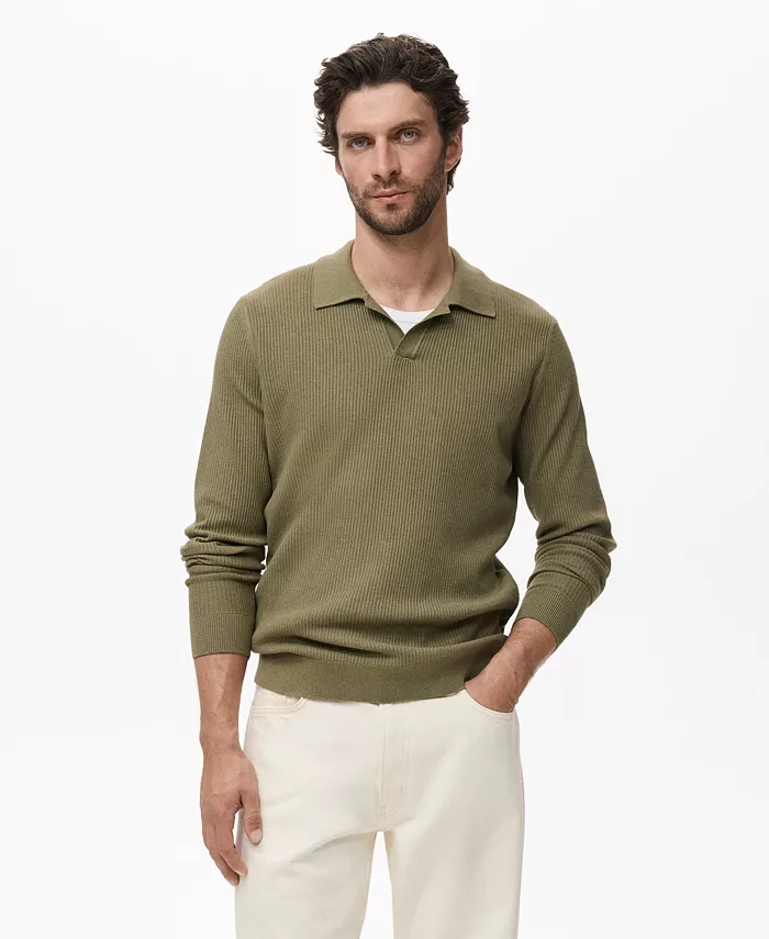 Мужской поло-свитер из хлопковой смеси с ребристым узором Mango, зеленый
Мужской поло-свитер из хлопковой смеси с ребристым узором Mango, зеленый
