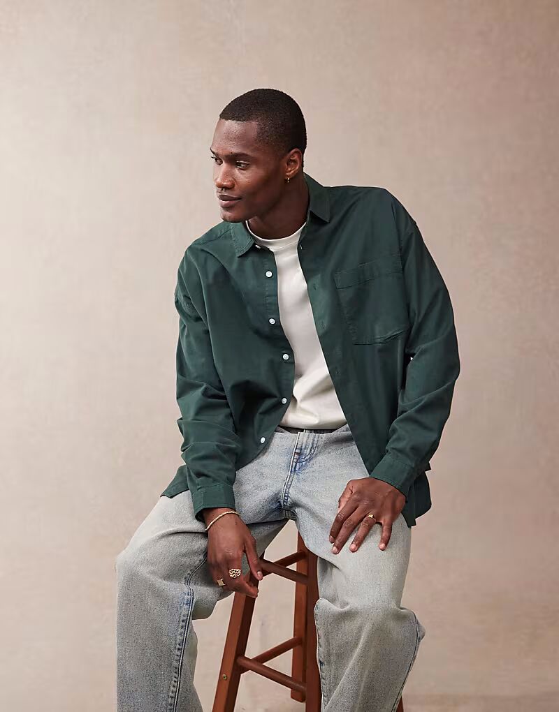 Рубашка свободного кроя ASOS DESIGN бутылочно-зеленого цвета 
Рубашка свободного кроя ASOS DESIGN бутылочно-зеленого цвета