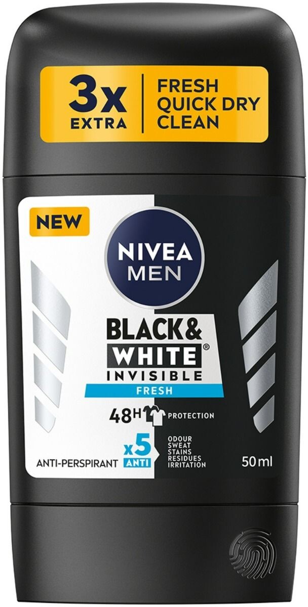 Антиперспирант для мужчин Nivea Men Black&White Fresh, 50 мл
Антиперспирант для мужчин Nivea Men Black&White Fresh, 50 мл