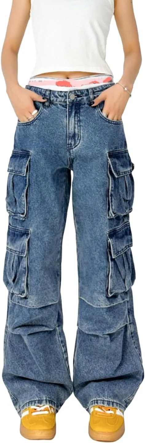 COOLMONAR женские карго джинсы с высокой талией и прямыми штанинами
COOLMONAR женские карго джинсы с высокой талией и прямыми штанинами
