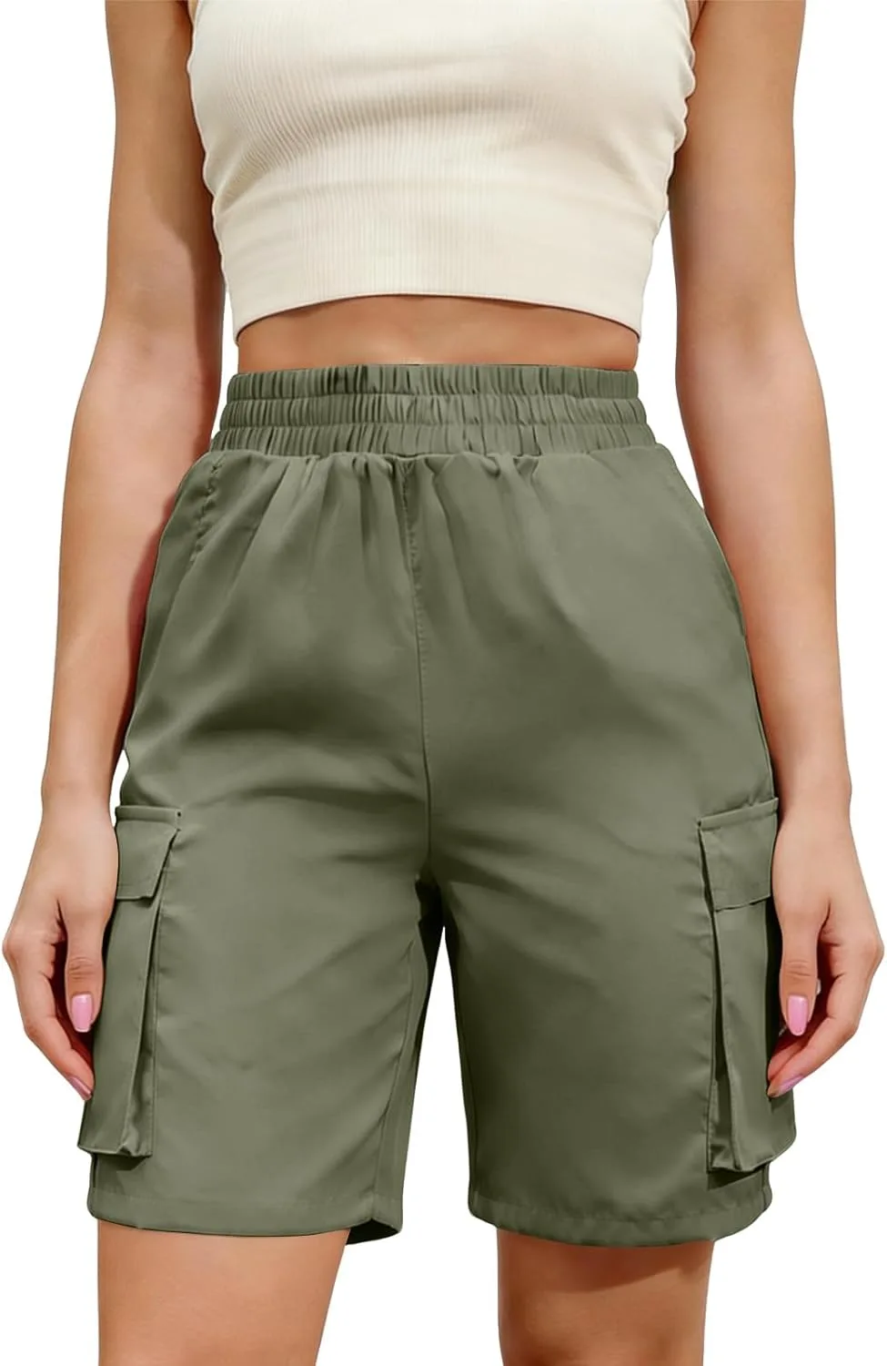 Карго-шорты bermuda для женщин летние до колена с эластичным поясом и карманами
Карго-шорты bermuda для женщин летние до колена с эластичным поясом и карманами